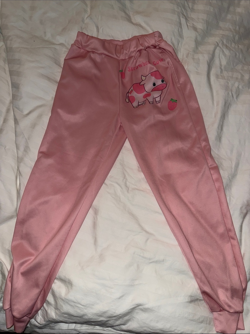Pink Kids Sweatpants with Cow & Strawberry Graphic